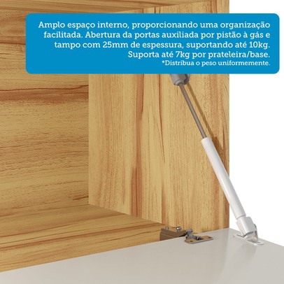 Balcão de Cozinha 120 Cm Syrah 2 Portas 3 Gavetas 100% Mdf Amêndoa/Off White - Rio Doce