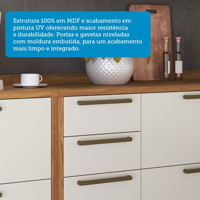 Balcão de Cozinha 120 Cm Syrah 2 Portas 3 Gavetas 100% Mdf Amêndoa/Off White - Rio Doce