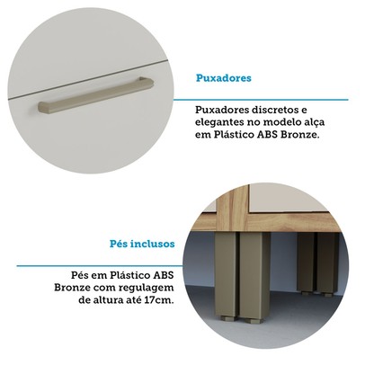 Paneleiro Syrah 4 Portas 4 Prateleiras com Vidro 100% Mdf Amêndoa/Off White - Rio Doce