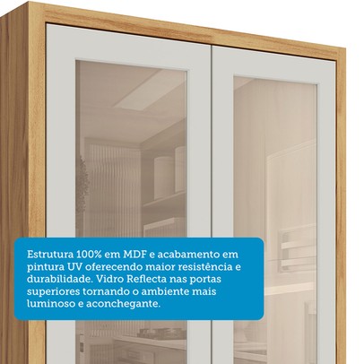 Paneleiro Syrah 4 Portas 4 Prateleiras com Vidro 100% Mdf Amêndoa/Off White - Rio Doce