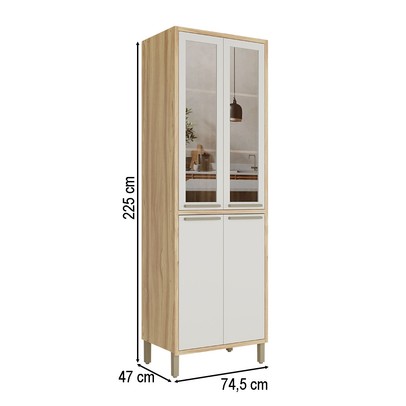 Paneleiro Syrah 4 Portas 4 Prateleiras com Vidro 100% Mdf Amêndoa/Off White - Rio Doce
