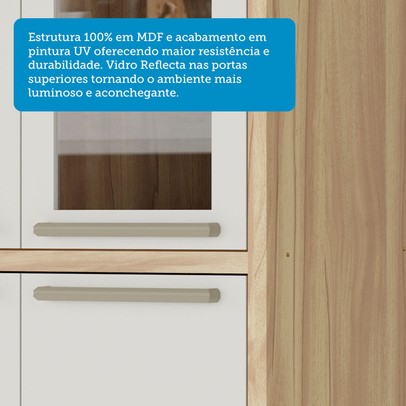 Paneleiro Syrah 4 Portas 4 Prateleiras com Vidro 100% Mdf Amêndoa/Off White - Rio Doce
