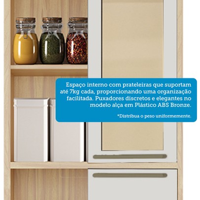 Paneleiro Syrah 4 Portas 4 Prateleiras com Vidro 100% Mdf Amêndoa/Off White - Rio Doce