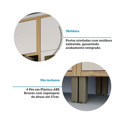 Paneleiro Syrah 4 Portas 4 Prateleiras com Vidro 100% Mdf Amêndoa/Off White - Rio Doce
