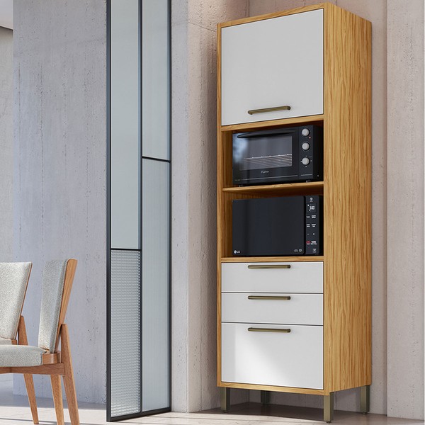 Torre Quente Syrah 2 Portas 2 Gavetas 100% Mdf Amêndoa/Branco - Rio Doce