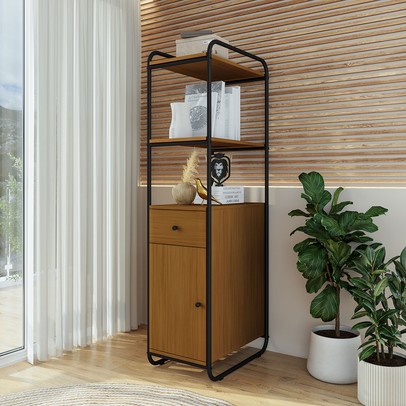 Estante para Livros Criare 1 Porta 1 Gaveta Preto/Nature - Art Panta