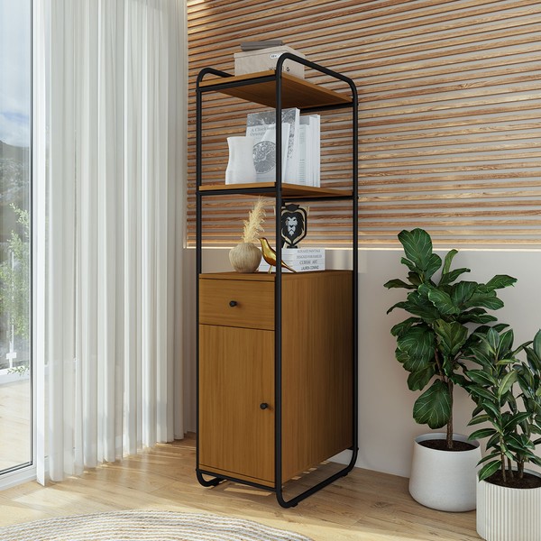 Estante para Livros Criare 1 Porta 1 Gaveta Preto/Nature - Art Panta