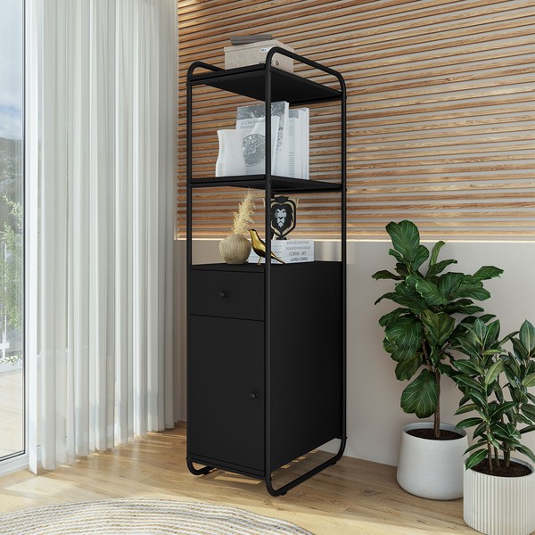 Estante para Livros Criare 1 Porta 1 Gaveta Preto - Art Panta