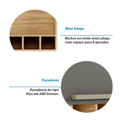 Armário Aéreo Cozinha 80 Cm Napoli 1 Porta 100% Mdf Amêndoa/Chumbo - Rio Doce