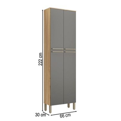 Paneleiro Napoli 4 Portas 4 Prateleiras 100% Mdf Amêndoa/Chumbo - Rio Doce