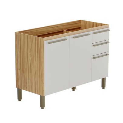 Balcão de Cozinha para Pia 120 Cm Napoli 3 Portas 2 Gavetas 100% Mdf Amêndoa/Off White - Rio Doce