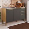 Balcão de Cozinha para Pia 120 Cm Napoli 3 Portas 2 Gavetas 100% Mdf Amêndoa/Chumbo - Rio Doce