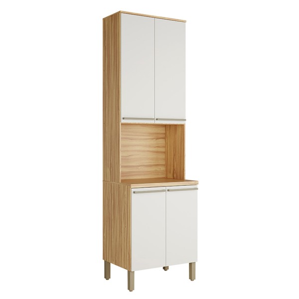 Paneleiro Napoli 4 Portas 3 Prateleiras 100% Mdf Amêndoa/Off White - Rio Doce