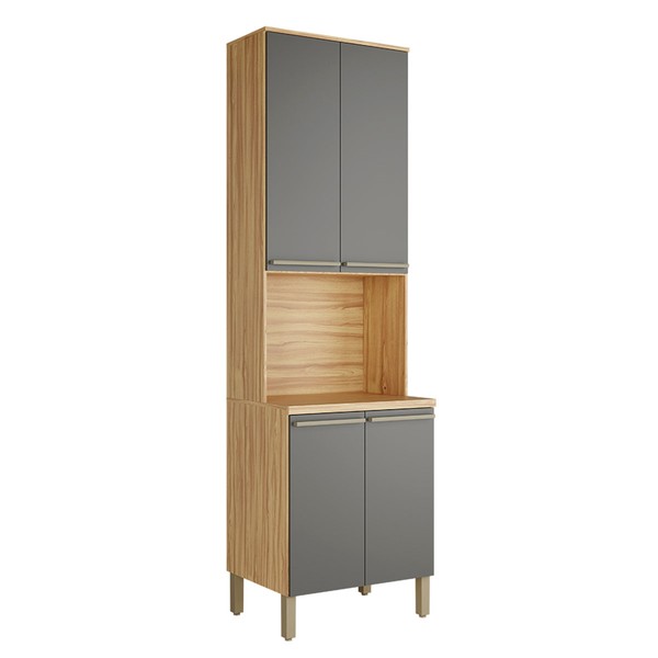 Paneleiro Napoli 4 Portas 3 Prateleiras 100% Mdf Amêndoa/Chumbo - Rio Doce