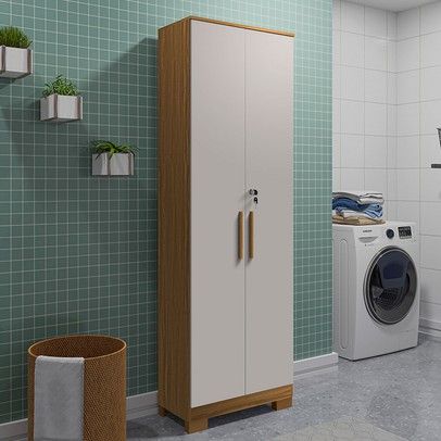 Armário Multiuso Bordo 2 Portas 100% Mdf Amêndoa/Off White - Rio Doce