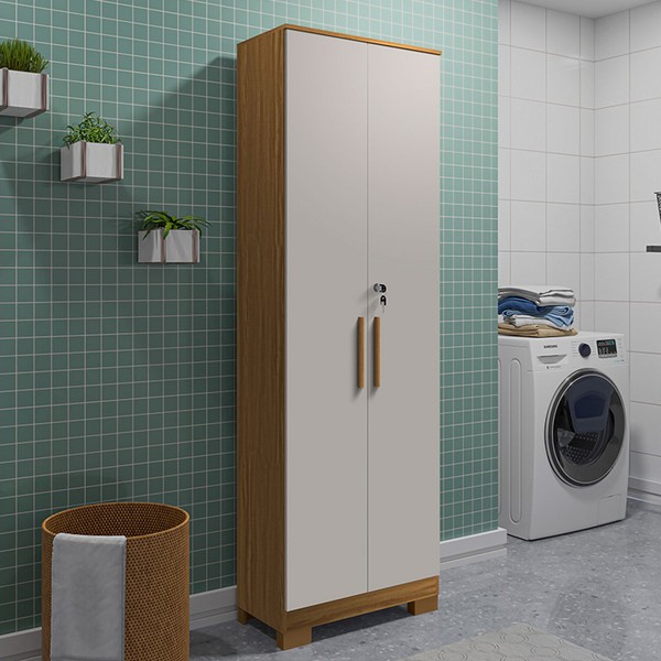 Armário Multiuso Bordo 2 Portas 100% Mdf Amêndoa/Off White - Rio Doce