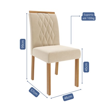 Cadeiras Kit 2 Cadeiras Juliana Wood Suede Madeira/Nude - Cimol