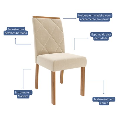 Cadeiras Kit 2 Cadeiras Fernanda Wood Suede Madeira/Nude - Cimol