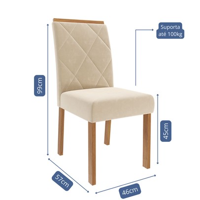 Cadeiras Kit 2 Cadeiras Fernanda Wood Suede Madeira/Nude - Cimol
