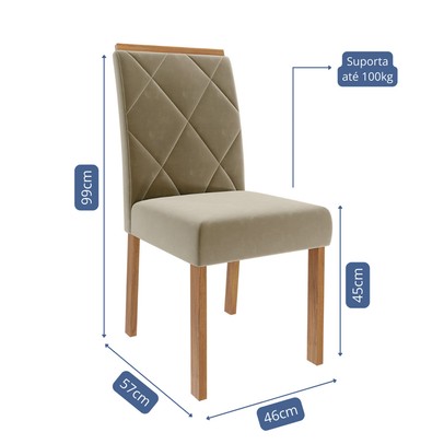Cadeiras Kit 2 Cadeiras Fernanda Wood Suede Madeira/Joli - Cimol
