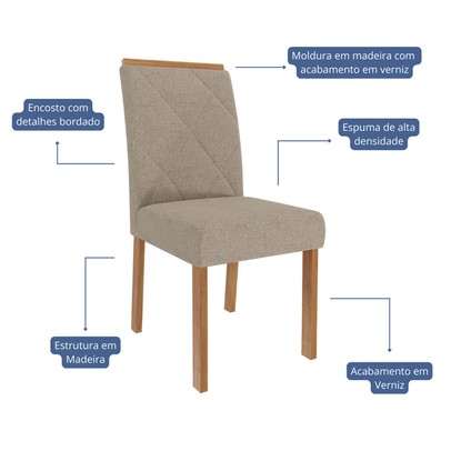 Cadeiras Kit 2 Cadeiras Fernanda Wood Linho Madeira/Linho Bege - Cimol