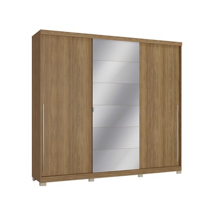 Guarda-Roupa Sliding 3 Portas 4 Gavetas com Pés Nogueira - Kappesberg