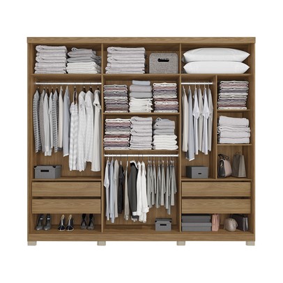 Guarda-Roupa Sliding 3 Portas 4 Gavetas com Pés Nogueira - Kappesberg