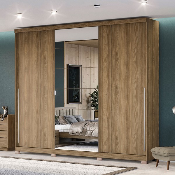 Guarda-Roupa Sliding 3 Portas 4 Gavetas com Pés Nogueira - Kappesberg