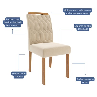 Cadeiras Kit 2 Cadeiras Paola Wood Suede Madeira/Nude - Cimol
