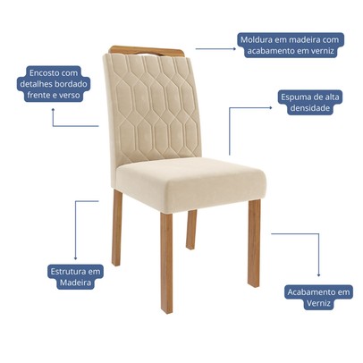 Cadeiras Kit 2 Cadeiras Paola Wood Suede Madeira/Nude - Cimol