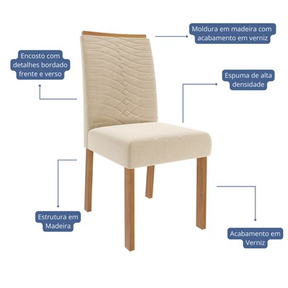 Cadeiras Kit 2 Cadeiras Clarice Wood Suede Madeira/Nude - Cimol