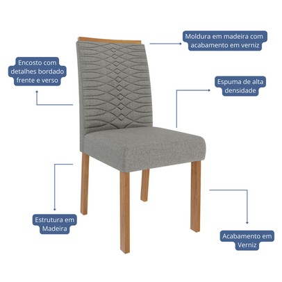 Cadeiras Kit 2 Cadeiras Clarice Wood Linho Madeira/Grafite - Cimol