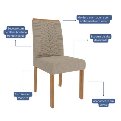 Cadeiras Kit 2 Cadeiras Clarice Wood Linho Madeira/Bege - Cimol