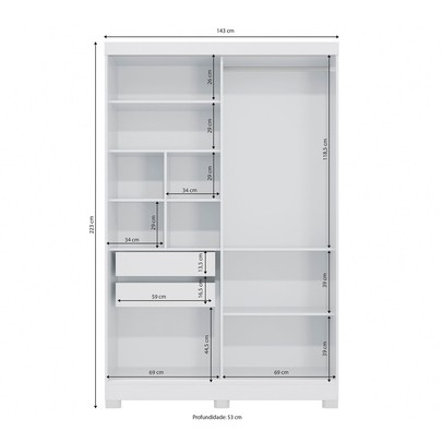 Guarda-Roupa Solteiro Cb01 2 Portas 2 Gavetas com Espelho Branco - Kappesberg