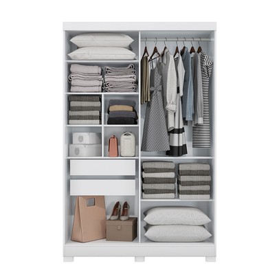 Guarda-Roupa Solteiro Cb01 2 Portas 2 Gavetas com Espelho Branco - Kappesberg