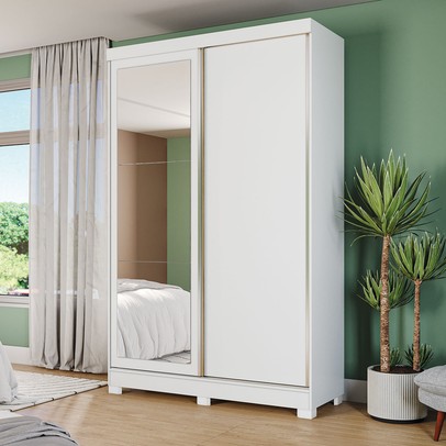 Guarda-Roupa Solteiro Cb01 2 Portas 2 Gavetas com Espelho Branco - Kappesberg