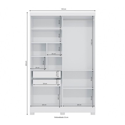 Guarda-Roupa Solteiro Cb01 2 Portas 2 Gavetas com Espelho Branco/Nogueira - Kappesberg