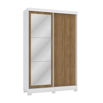 Guarda-Roupa Solteiro Cb01 2 Portas 2 Gavetas com Espelho Branco/Nogueira - Kappesberg