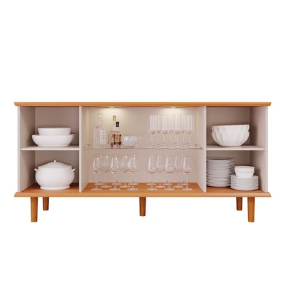 Balcão Buffet Janice 4 Portas com Vidro Ripado Cinamomo/Off White - Cimol