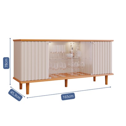 Balcão Buffet Janice 4 Portas com Vidro Ripado Cinamomo/Off White - Cimol