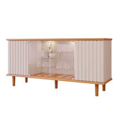 Balcão Buffet Janice 4 Portas com Vidro Ripado Cinamomo/Off White - Cimol