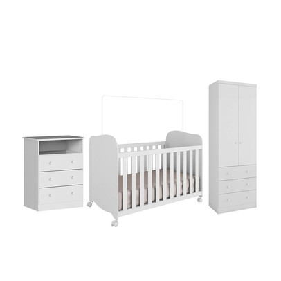 Quarto de Bebê Completo Smim Uli 2 Portas 6 Gavetas 100% Mdf Branco Brilho - Móveis Peroba