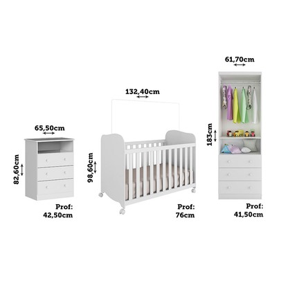 Quarto de Bebê Completo Smim Uli 2 Portas 6 Gavetas 100% Mdf Branco Brilho - Móveis Peroba