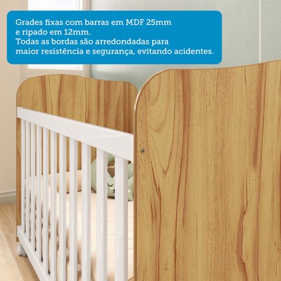 Quarto de Bebê Completo Junior Uli 3 Portas 7 Gavetas 100% Mdf Branco Brilho/Amêndoa - Móveis Peroba