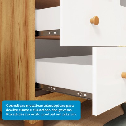 Quarto de Bebê Completo Junior Uli 4 Portas 7 Gavetas 100% Mdf Branco Brilho/Amêndoa - Móveis Peroba