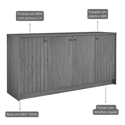 Balcão Buffet Lia 4 Portas 3 Prateleiras Off White - Cimol