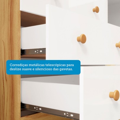 Quarto de Bebê Completo Junior Uli Cômoda 4 Gavetas 100% Mdf Branco Brilho/Amêndoa - Móveis Peroba