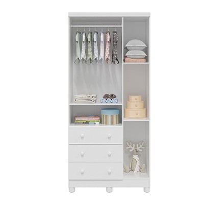 Quarto de Bebê Completo Junior 3 Portas 7 Gavetas 100% Mdf Branco Brilho - Móveis Peroba