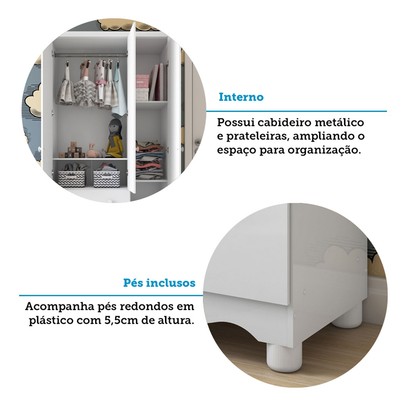 Quarto de Bebê Completo Junior 3 Portas 7 Gavetas 100% Mdf Branco Brilho - Móveis Peroba