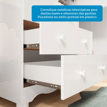 Quarto de Bebê Completo Junior 3 Portas 7 Gavetas 100% Mdf Branco Brilho - Móveis Peroba